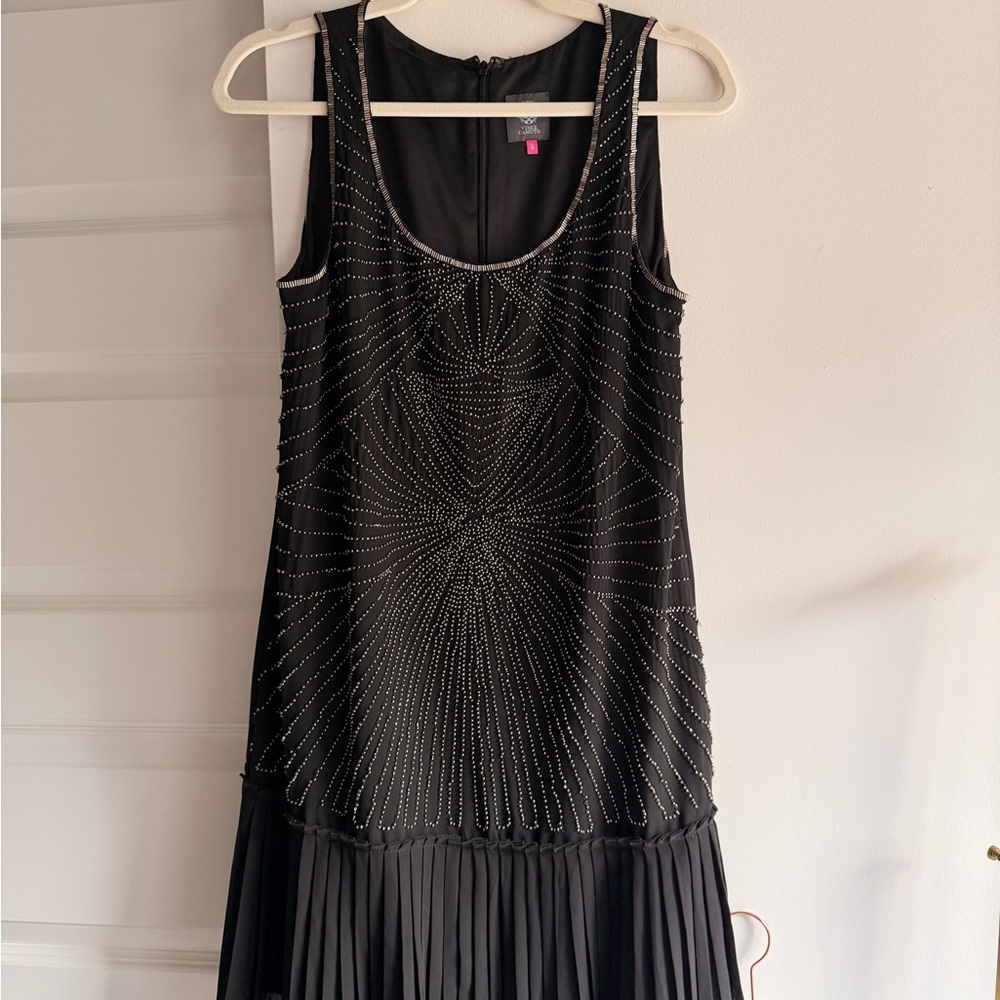 Vince Camuto Black Beaded Midi Dress